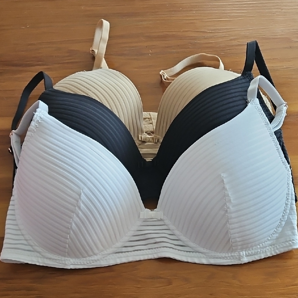 Ribbed Bra Trio - Black, White, Tan